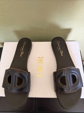 Dior D-Club slides in black calfskin size 37.5